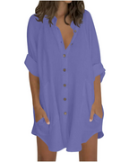 Vanessa Summer Tunic for Women – Oversized Cotton Linen Shirt, 3/4 Sleeves