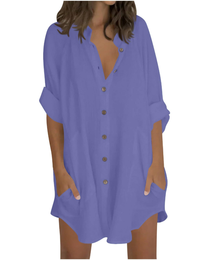 Vanessa Summer Tunic for Women – Oversized Cotton Linen Shirt, 3/4 Sleeves