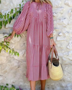 Rina Boho Dress for Women – Floral Print, V-Neck & Flowy Puff Sleeves, Summer