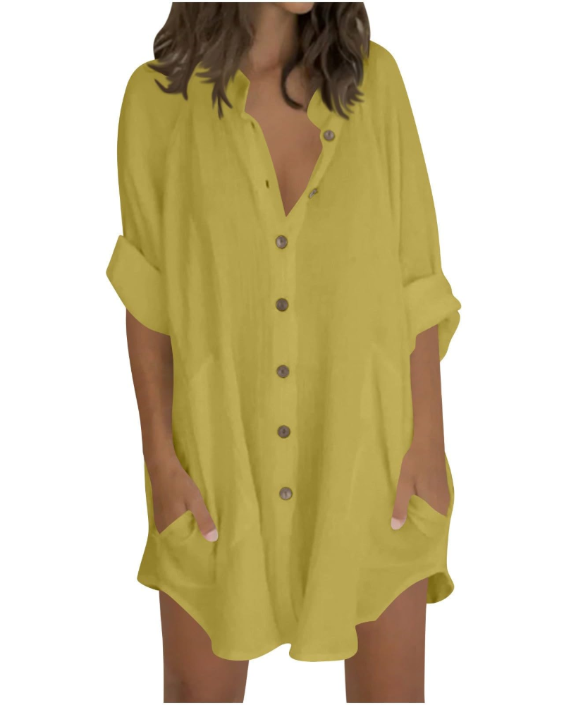 Vanessa Summer Tunic for Women – Oversized Cotton Linen Shirt, 3/4 Sleeves