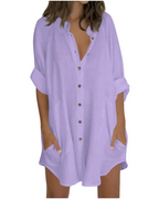 Vanessa Summer Tunic for Women – Oversized Cotton Linen Shirt, 3/4 Sleeves