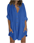 Vanessa Summer Tunic for Women – Oversized Cotton Linen Shirt, 3/4 Sleeves