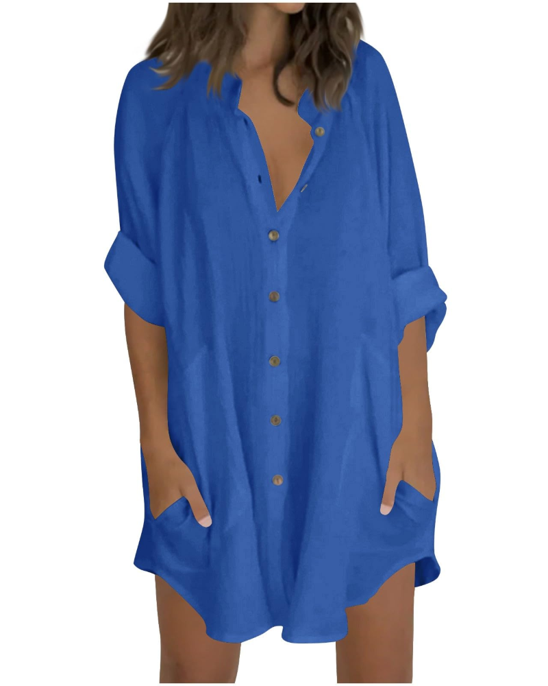 Vanessa Summer Tunic for Women – Oversized Cotton Linen Shirt, 3/4 Sleeves