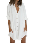 Vanessa Summer Tunic for Women – Oversized Cotton Linen Shirt, 3/4 Sleeves