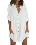 Vanessa Summer Tunic for Women – Oversized Cotton Linen Shirt, 3/4 Sleeves