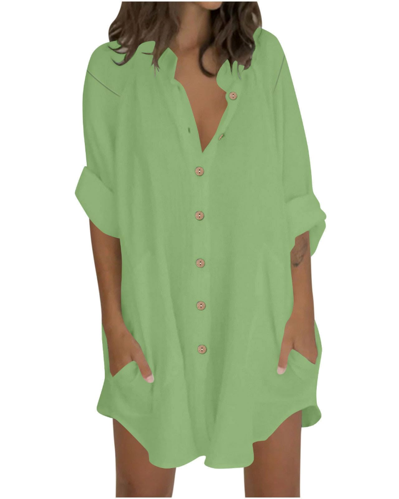 Vanessa Summer Tunic for Women – Oversized Cotton Linen Shirt, 3/4 Sleeves