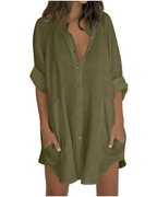 Vanessa Summer Tunic for Women – Oversized Cotton Linen Shirt, 3/4 Sleeves