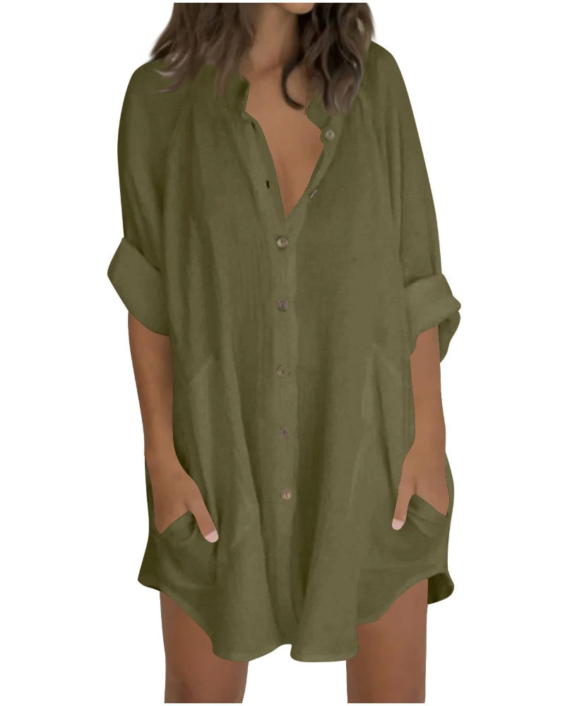 Vanessa Summer Tunic for Women – Oversized Cotton Linen Shirt, 3/4 Sleeves