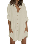 Vanessa Summer Tunic for Women – Oversized Cotton Linen Shirt, 3/4 Sleeves