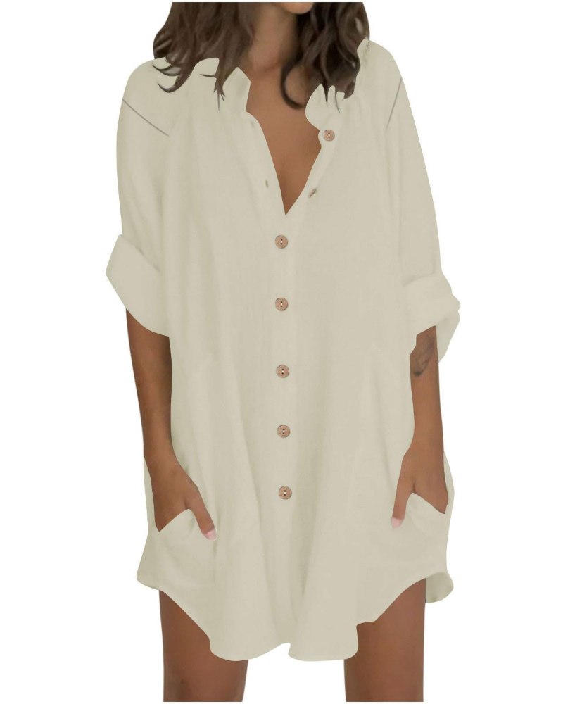 Vanessa Summer Tunic for Women – Oversized Cotton Linen Shirt, 3/4 Sleeves