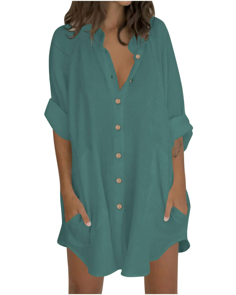 Vanessa Summer Tunic for Women – Oversized Cotton Linen Shirt, 3/4 Sleeves