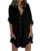Vanessa Summer Tunic for Women – Oversized Cotton Linen Shirt, 3/4 Sleeves