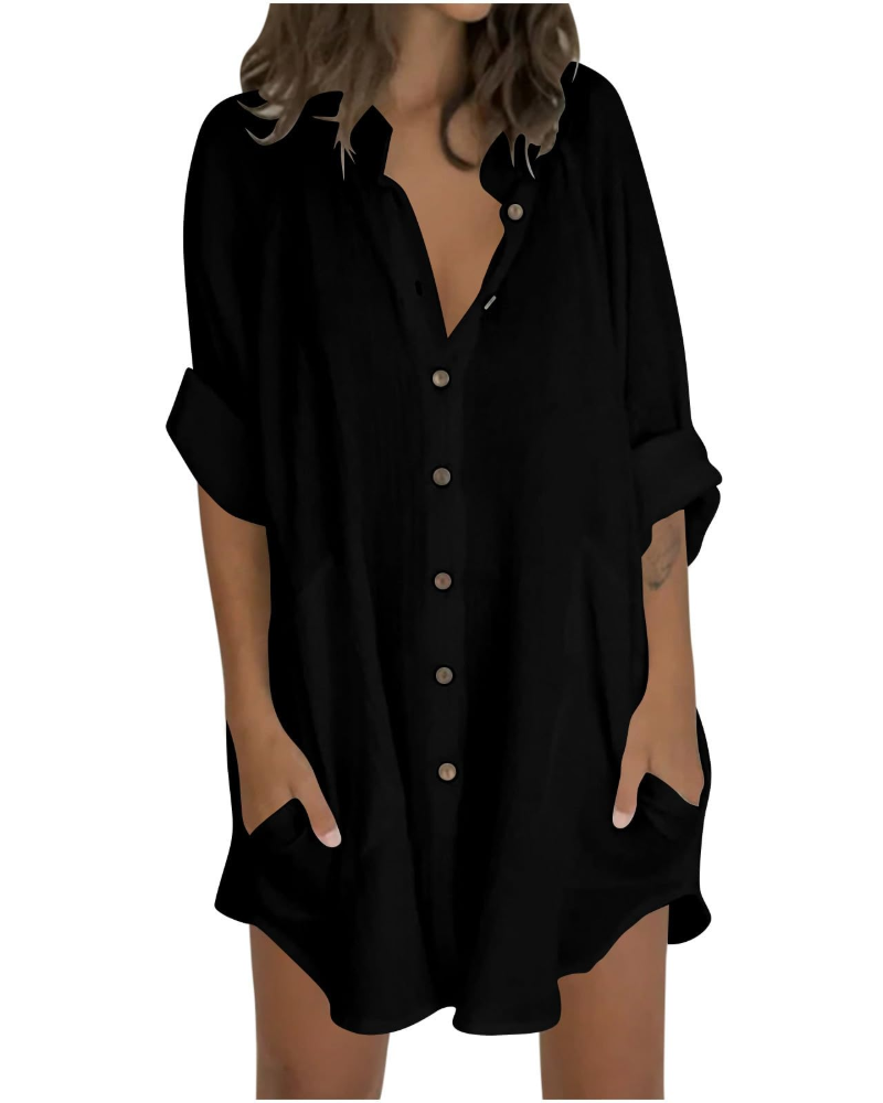 Vanessa Summer Tunic for Women – Oversized Cotton Linen Shirt, 3/4 Sleeves