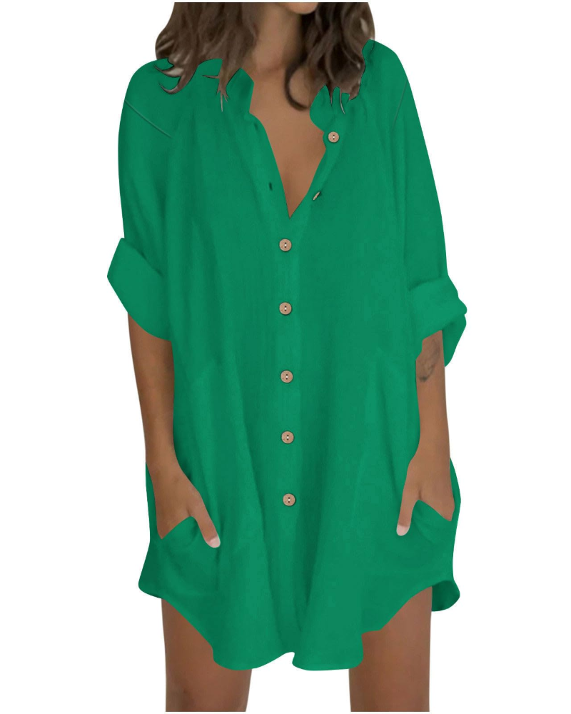 Vanessa Summer Tunic for Women – Oversized Cotton Linen Shirt, 3/4 Sleeves