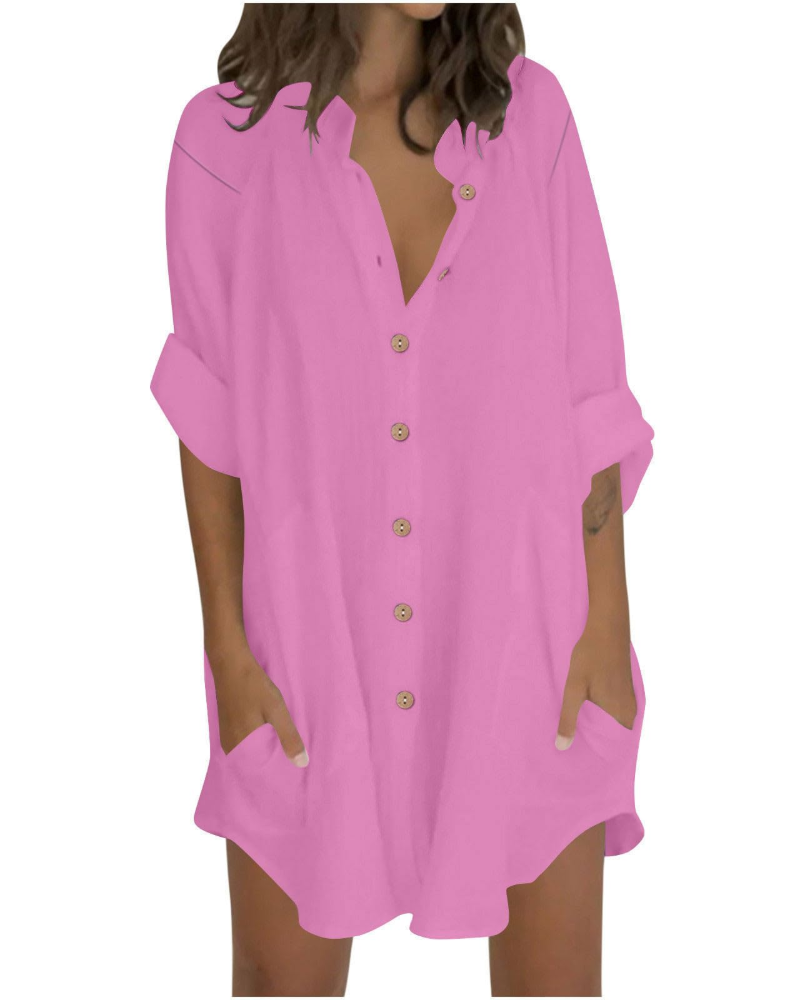 Vanessa Summer Tunic for Women – Oversized Cotton Linen Shirt, 3/4 Sleeves