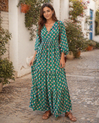Rina Boho Dress for Women – Floral Print, V-Neck & Flowy Puff Sleeves, Summer