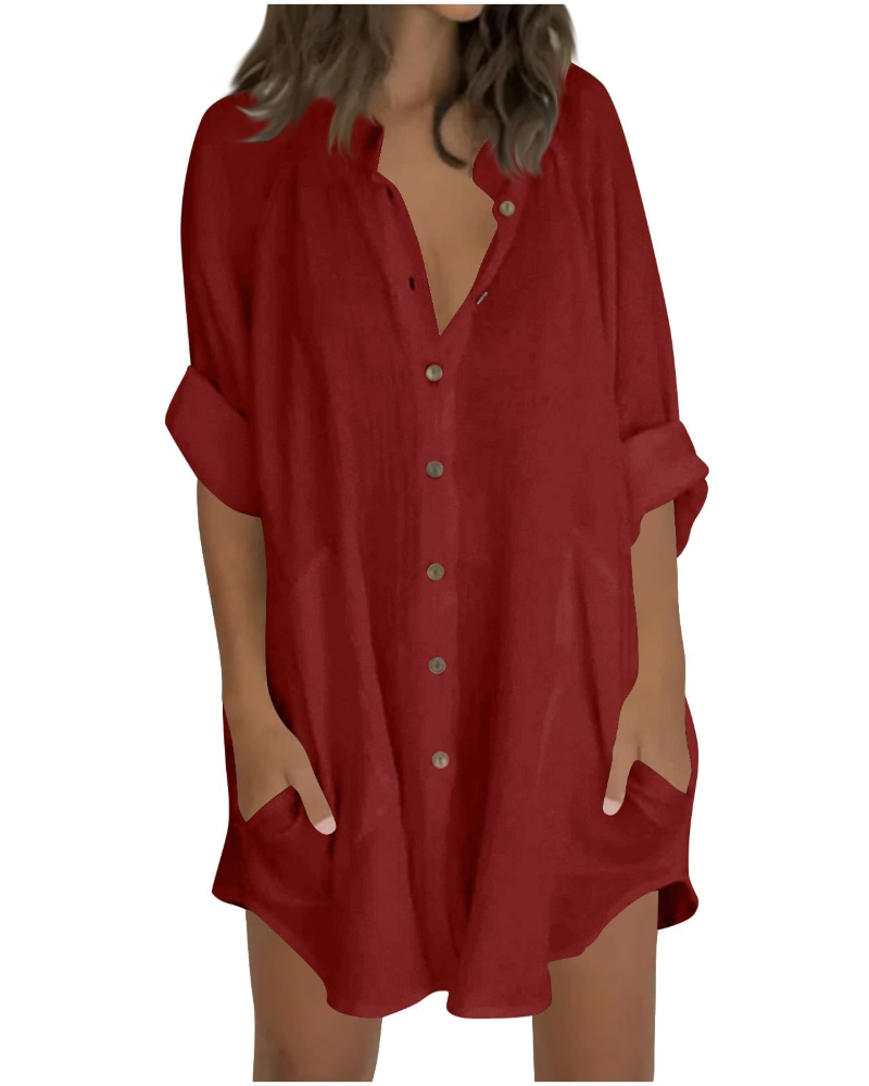 Vanessa Summer Tunic for Women – Oversized Cotton Linen Shirt, 3/4 Sleeves