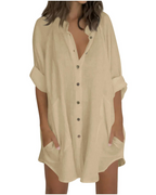 Vanessa Summer Tunic for Women – Oversized Cotton Linen Shirt, 3/4 Sleeves