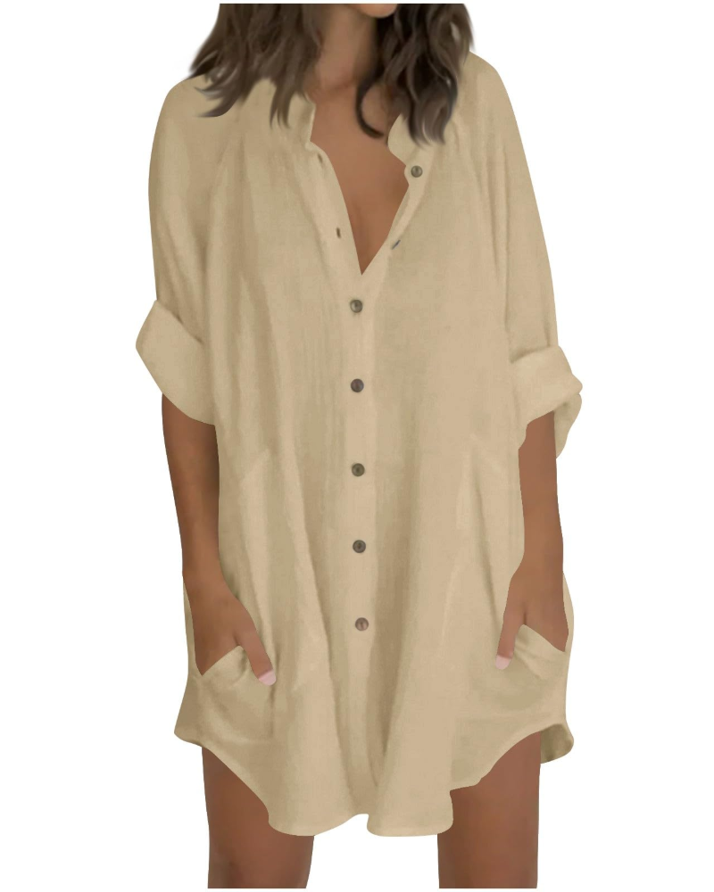 Vanessa Summer Tunic for Women – Oversized Cotton Linen Shirt, 3/4 Sleeves