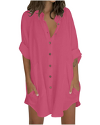 Vanessa Summer Tunic for Women – Oversized Cotton Linen Shirt, 3/4 Sleeves