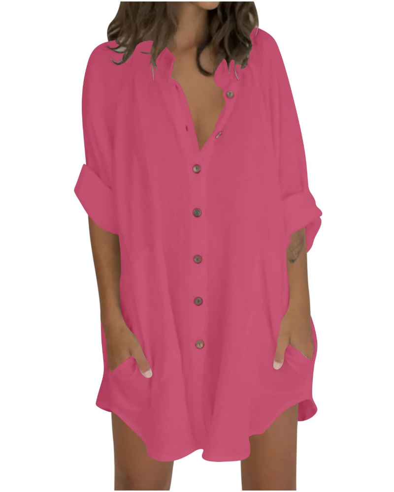 Vanessa Summer Tunic for Women – Oversized Cotton Linen Shirt, 3/4 Sleeves