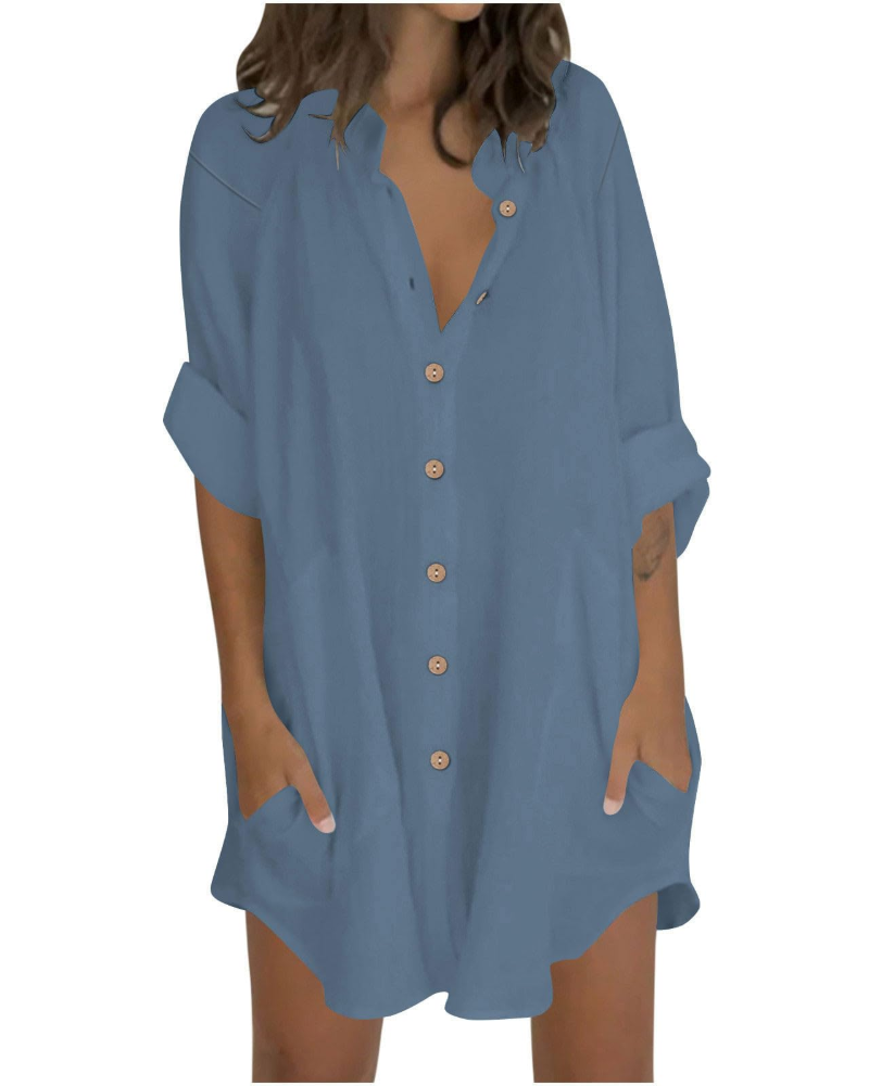 Vanessa Summer Tunic for Women – Oversized Cotton Linen Shirt, 3/4 Sleeves