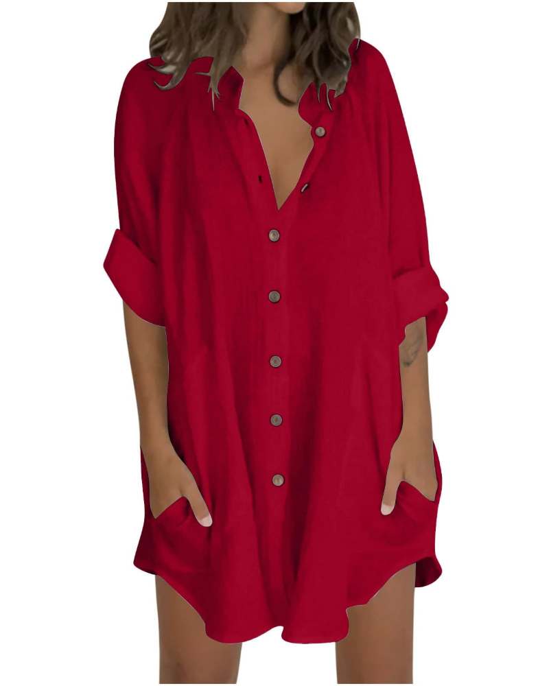 Vanessa Summer Tunic for Women – Oversized Cotton Linen Shirt, 3/4 Sleeves