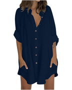 Vanessa Summer Tunic for Women – Oversized Cotton Linen Shirt, 3/4 Sleeves