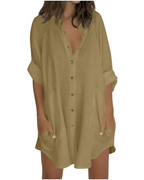 Vanessa Summer Tunic for Women – Oversized Cotton Linen Shirt, 3/4 Sleeves