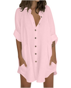 Vanessa Summer Tunic for Women – Oversized Cotton Linen Shirt, 3/4 Sleeves