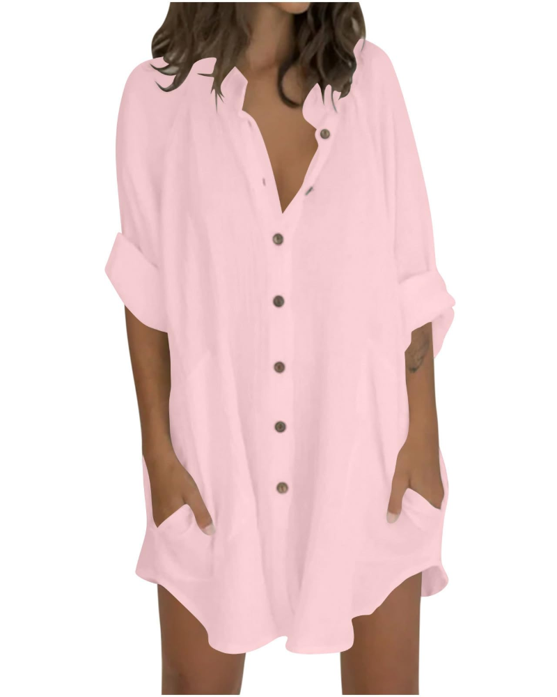 Vanessa Summer Tunic for Women – Oversized Cotton Linen Shirt, 3/4 Sleeves