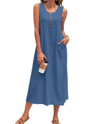 Julia Dress for Women – A-Line Maxi Dress, Sleeveless with Buttons and Pockets, Casual Summer