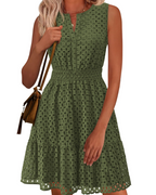 Clarisse Dress for Women – Summer A-Line Dress, Sleeveless V-Neck, Eyelet Embroidery, Elastic Waist