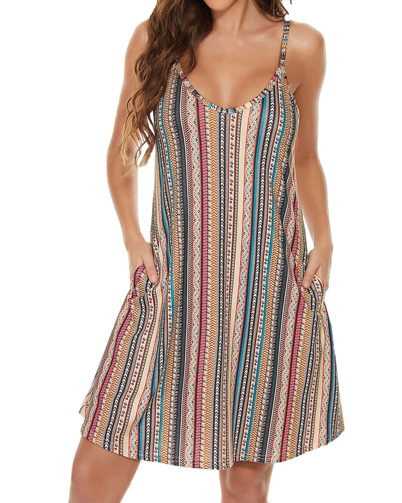 Lina Dress for Women – Summer Dress with Thin Straps, V-Neck, Flowy Cut with Pockets, Boho Style