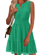 Clarisse Dress for Women – Summer A-Line Dress, Sleeveless V-Neck, Eyelet Embroidery, Elastic Waist