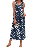 Julia Dress for Women – A-Line Maxi Dress, Sleeveless with Buttons and Pockets, Casual Summer