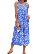 Julia Dress for Women – A-Line Maxi Dress, Sleeveless with Buttons and Pockets, Casual Summer
