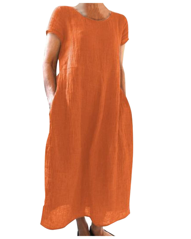 Reich Summer Dress for Women – Long Cotton Linen Dress, Short Sleeves & Relaxed Style
