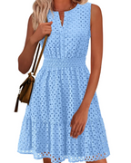 Clarisse Dress for Women – Summer A-Line Dress, Sleeveless V-Neck, Eyelet Embroidery, Elastic Waist