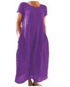 Reich Summer Dress for Women – Long Cotton Linen Dress, Short Sleeves & Relaxed Style