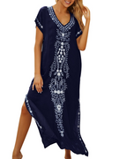 Ines Kaftan Dress for Women – Long Boho Kimono in Light Cotton, Beach Cover-Up, One Size