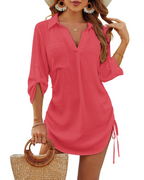 Wendie Beach Dress for Women – V-Neck Shirt Tunic, Adjustable Fit & Light Summer Style