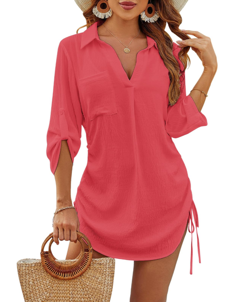 Wendie Beach Dress for Women – V-Neck Shirt Tunic, Adjustable Fit & Light Summer Style