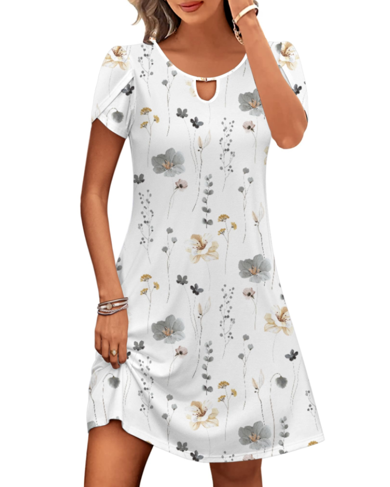 Sendre Dress for Women – Floral T-Shirt Dress, Flowy A-Line with Pockets, Casual Summer