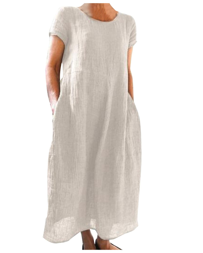Reich Summer Dress for Women – Long Cotton Linen Dress, Short Sleeves & Relaxed Style