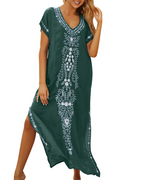 Ines Kaftan Dress for Women – Long Boho Kimono in Light Cotton, Beach Cover-Up, One Size