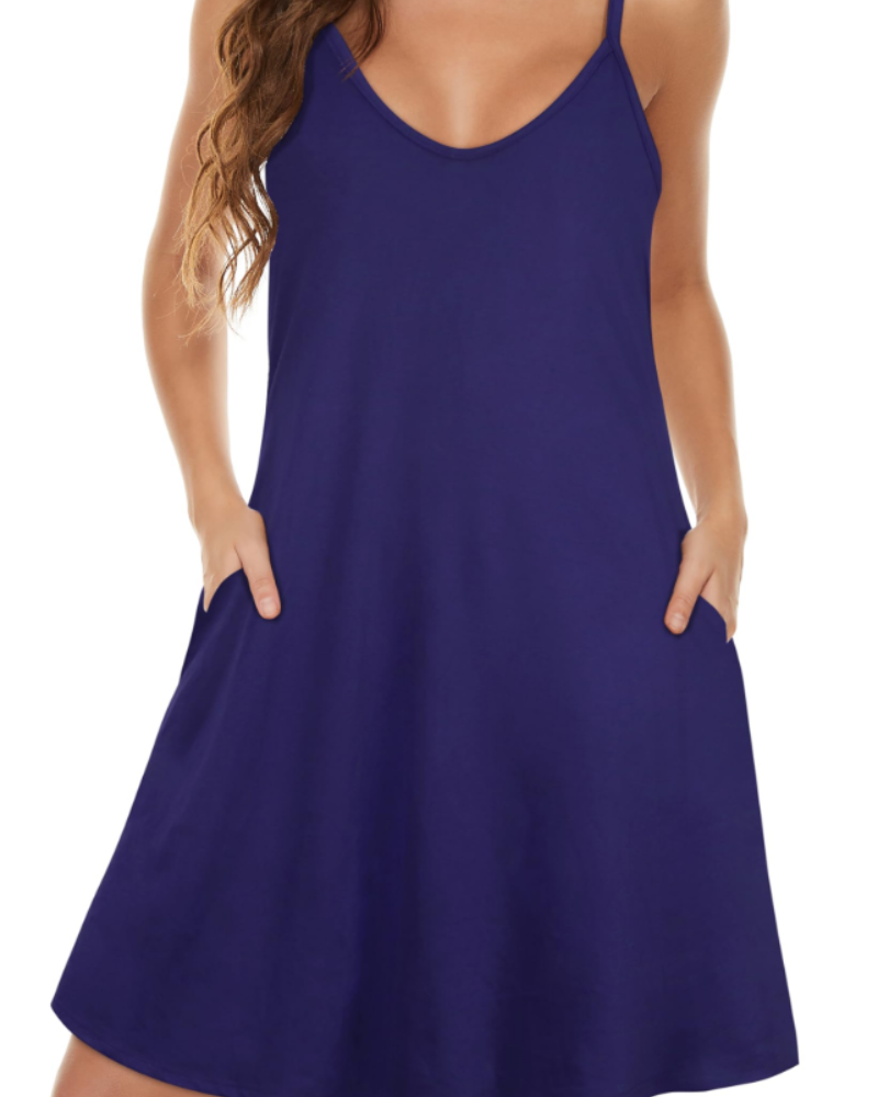 Lina Dress for Women – Summer Dress with Thin Straps, V-Neck, Flowy Cut with Pockets, Boho Style