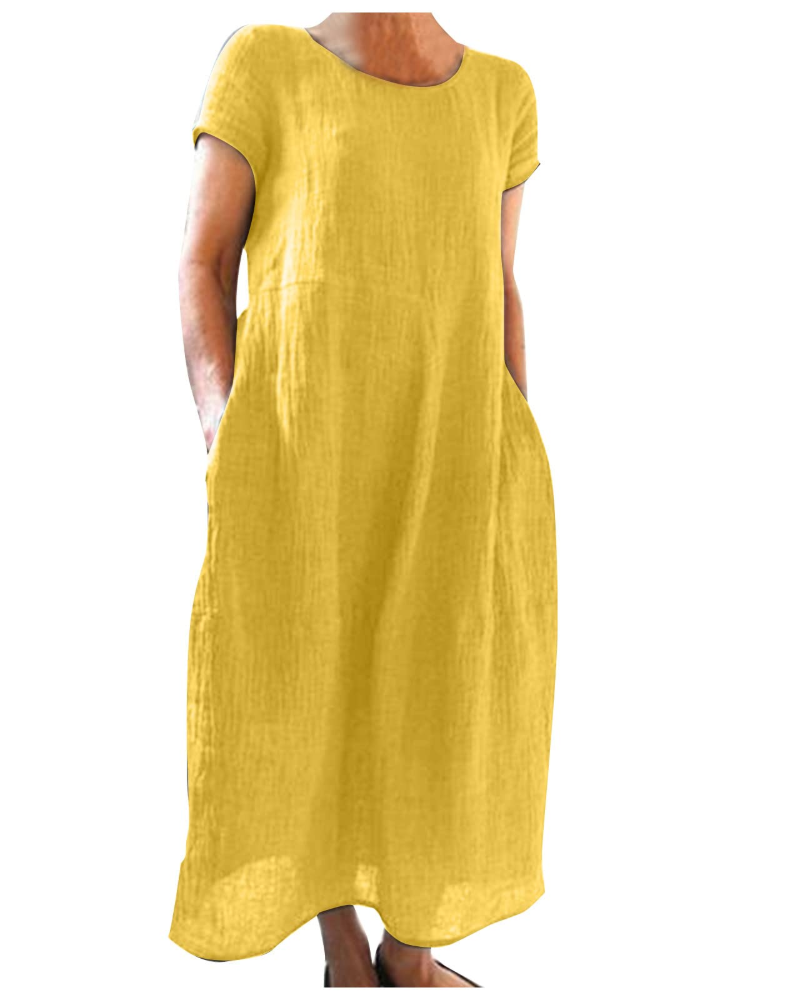 Reich Summer Dress for Women – Long Cotton Linen Dress, Short Sleeves & Relaxed Style