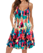 Lina Dress for Women – Summer Dress with Thin Straps, V-Neck, Flowy Cut with Pockets, Boho Style