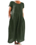 Reich Summer Dress for Women – Long Cotton Linen Dress, Short Sleeves & Relaxed Style